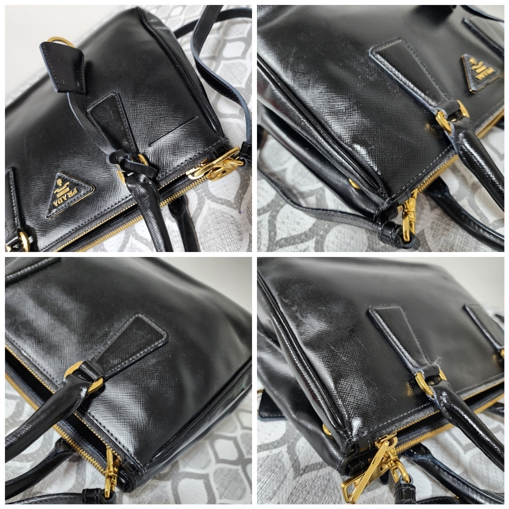 Prada Saffiano Patent Leather Galleria Double Zip Small Tote Black - Picture 13 of 16